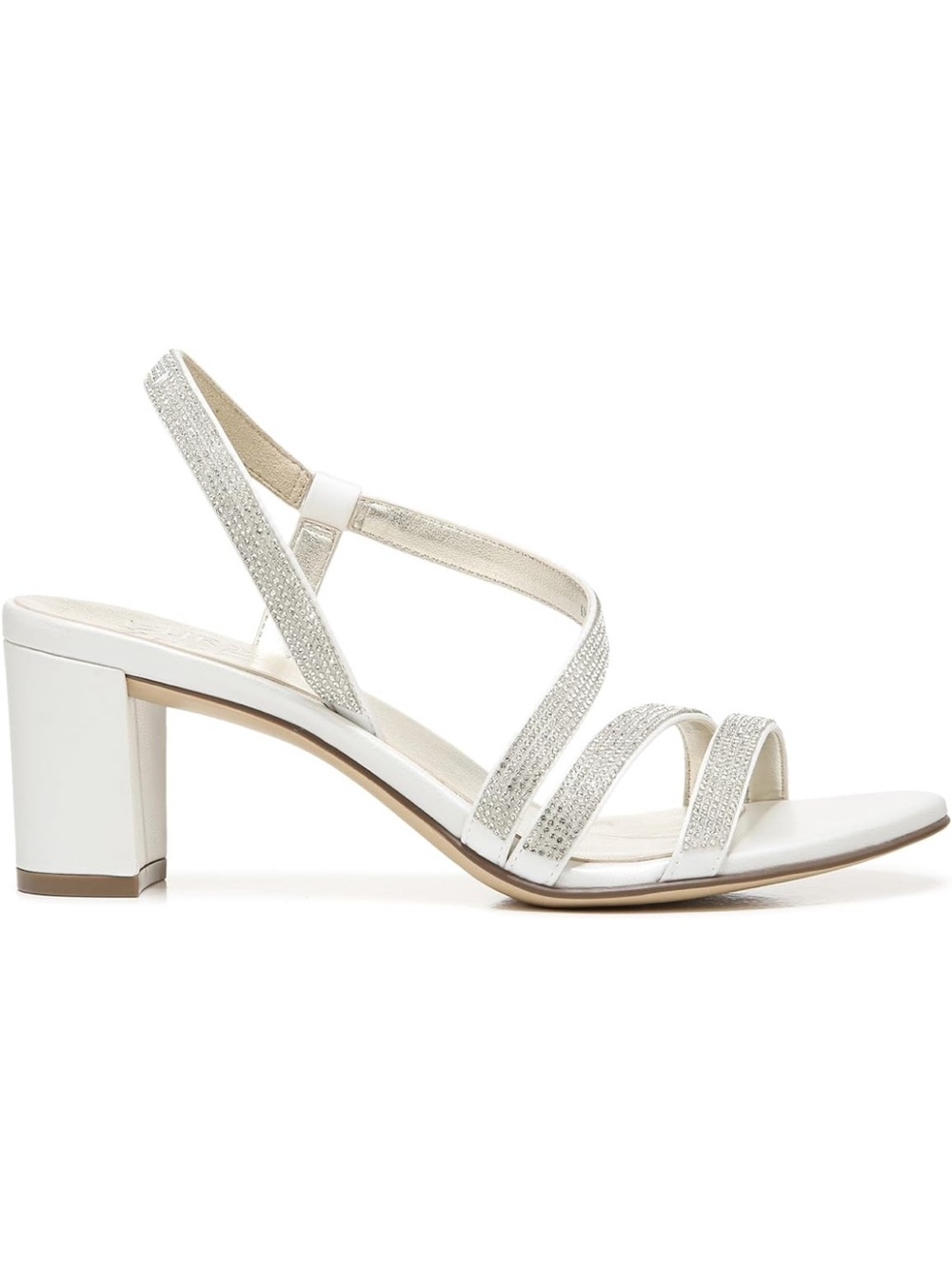 🐷 Naturalizer Vanessa 2 White With Silver Crystals Block Heel Sandals - Picture 14 of 17